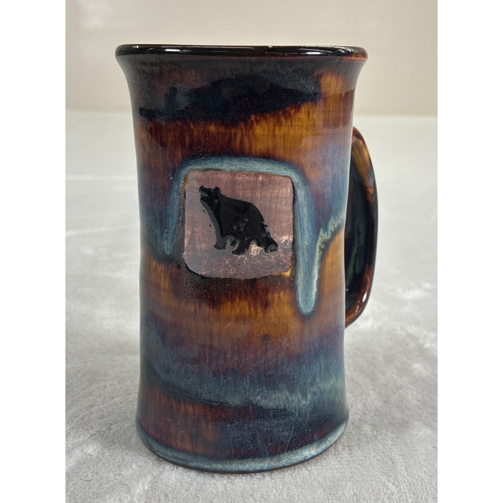 Studio Art Pottery Coffee Mug Cup 5.5" Multicolor Glazed Bear Benefits Charity